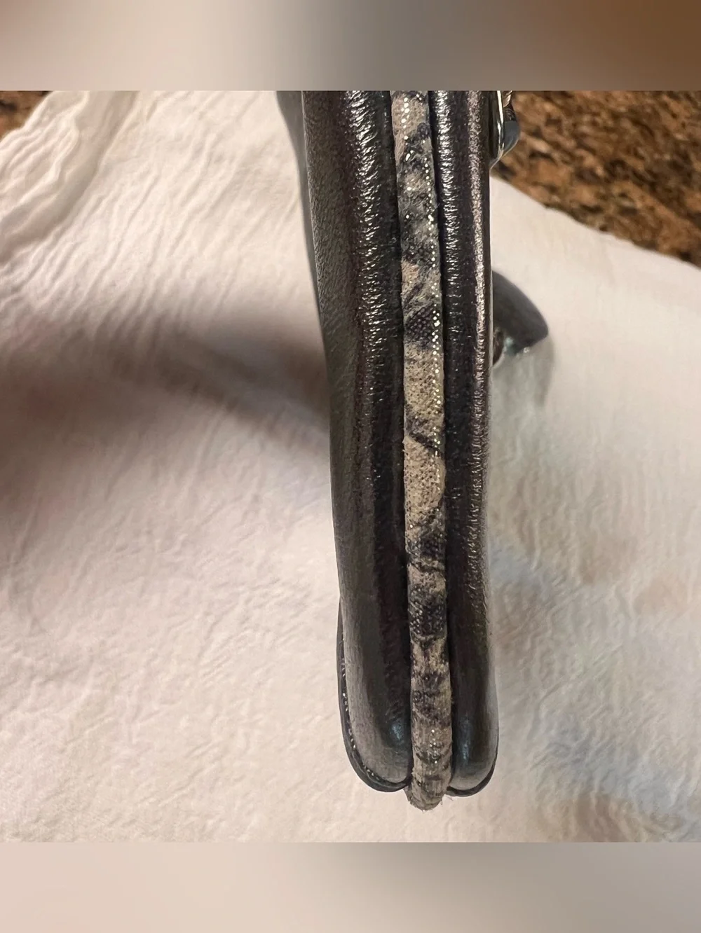 Sharif Genuine Leather Wristlet w/ Panther King Ring Metallic Silver Used Once